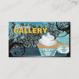 Trendy Teal Leopard Print Cupcake Business Card