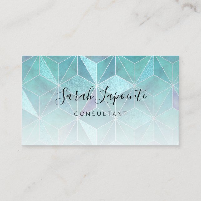 Trendy Teal Marble Gemstone Geometric Design Business Card (Front)