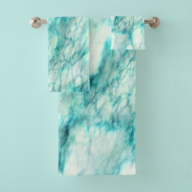 Trendy Teal Marble Pattern Bath Towel Set (Creator Uploaded)