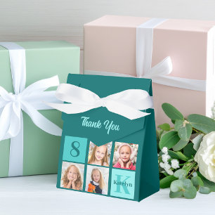 Trendy Teal Photo Collage Custom Birthday Party Favour Box