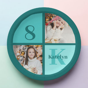 Trendy Teal Photo Custom Birthday Party Paper Plate