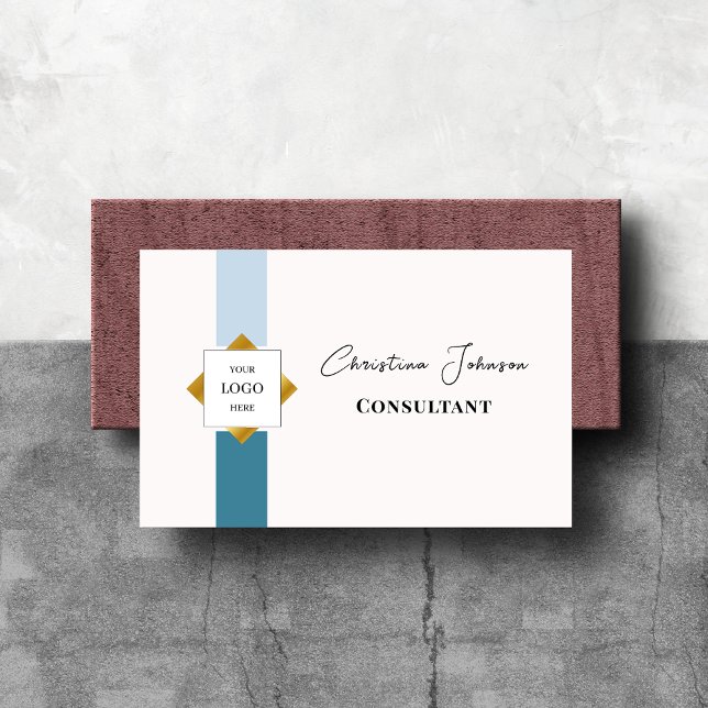 Trendy Teal Stripes Gold Logo Business Card (Creator Uploaded)