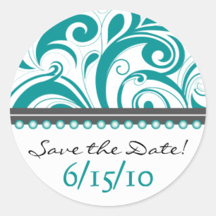 Trendy Teal Swirlies Save the Date Sticker
