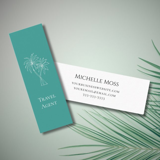 Trendy Teal Tropical Palm Trees Drawing Mini Business Card (Creator Uploaded)