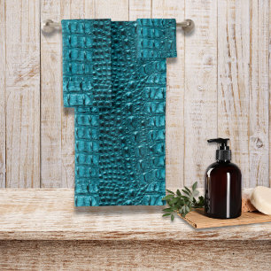 trendy teal turquoise aqua blue alligator print bath towel set