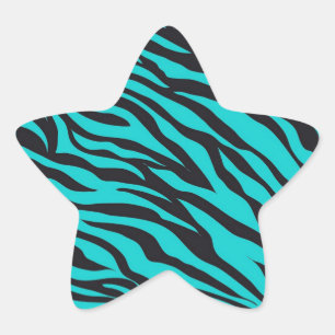 Trendy Teal Turquoise Black Zebra Stripes Star Sticker