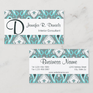 Trendy Teal Turquoise Blue Ikat Tribal Pattern Business Card