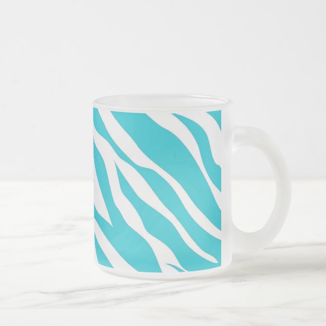 Trendy Teal White Zebra Stripes Wild Animal Prints Frosted Glass Coffee Mug (Right)