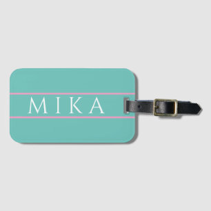 Trendy Teal with Light Pink Lines, DIY Name Luggage Tag
