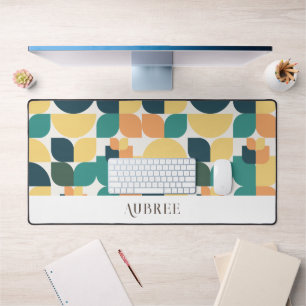 Trendy Teal & Yellow Geometric Pattern Desk Mat