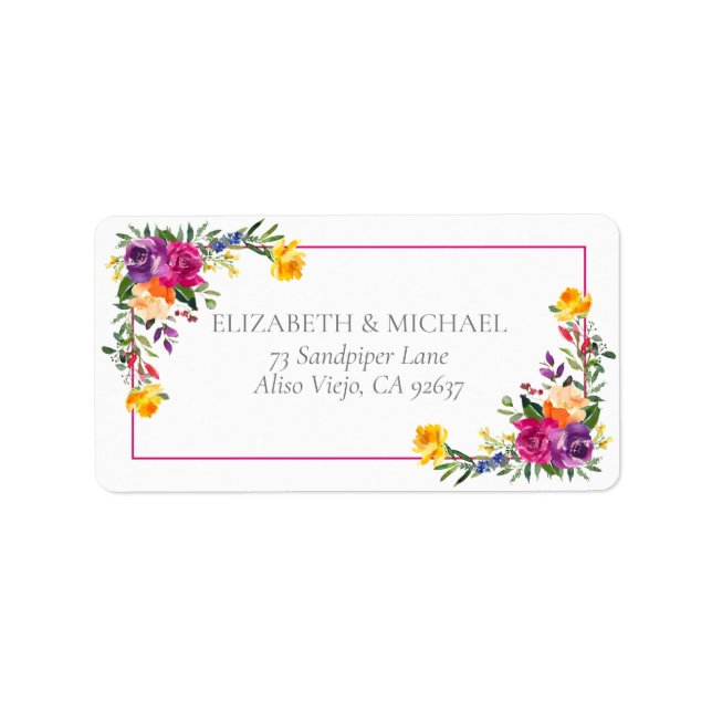 Trendy Technicolor Boho Floral Wedding Address Label (Front)