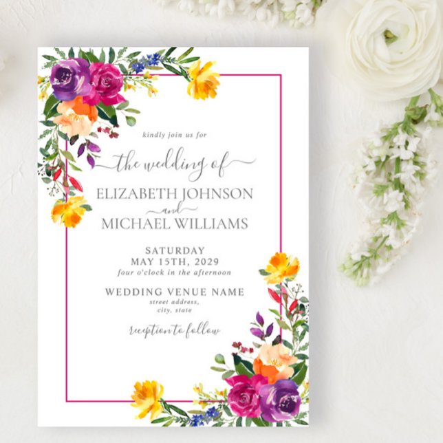 Trendy Technicolor Boho Floral Wedding Invitation (Creator Uploaded)
