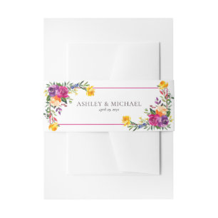Trendy Technicolor Boho Floral Wedding Invitation Belly Band
