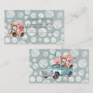 Trendy Teddy Bear Hearts Diaper Raffle Business Card