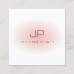Trendy Template Blush Pink White Modern Monogram Square Business Card