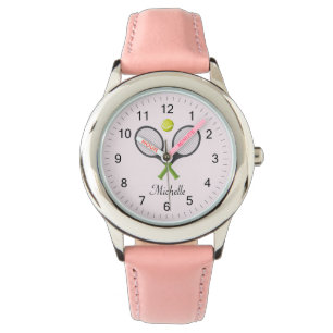 Trendy Tennis Racquet Ball Personalized Kids  Pink Watch