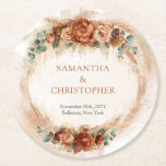 Trendy Terracotta burgundy flowers greenery arch Round Paper Coaster<br><div class="desc">Get ready to elevate your wedding decor game with these Trendy Terracotta burgundy flowers greenery arch Round Paper Coasters! These coasters are not just any ordinary coasters; they are a statement piece that will add a touch of elegance and sophistication to your special day. The beautiful terracotta and burgundy floral...</div>