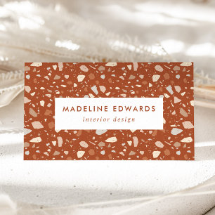Trendy Terracotta & Cream Terrazzo Business Card