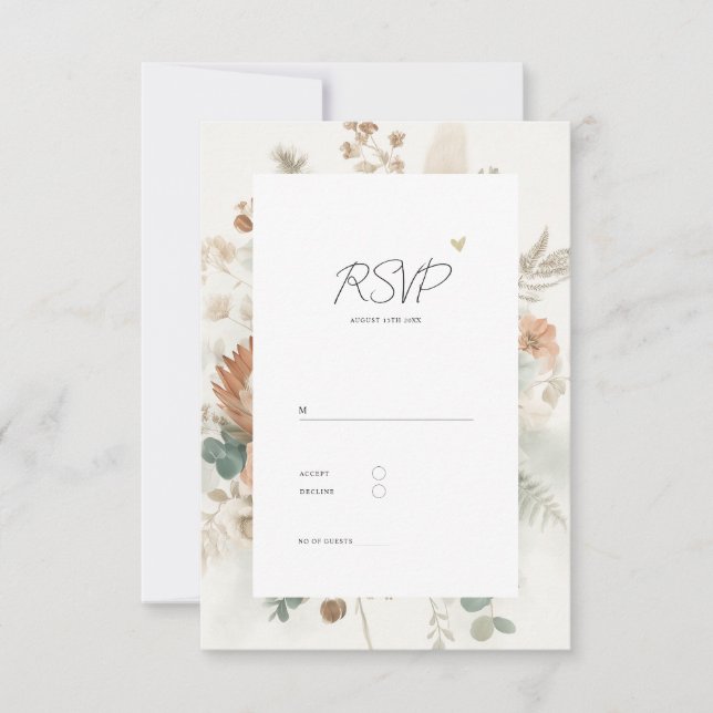 Trendy Terracotta Flowers Elegant Wedding RSVP Card (Front)