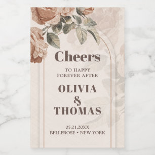 Trendy Terracotta flowers sage brown hues arch Wine Label
