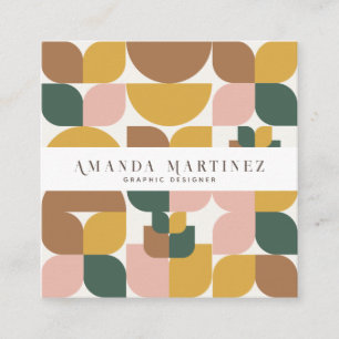 Trendy Terracotta Geometric Pattern Social Media Square Business Card