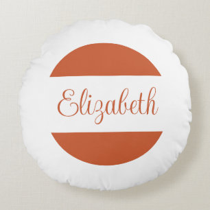 Trendy Terracotta Orange Handwritten Name Round Cushion
