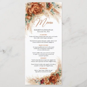 Trendy terracotta pampas grass eucalyptus menu