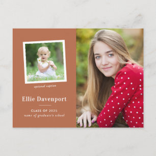 Trendy Terracotta Rust Two Photo Graduation Postcard