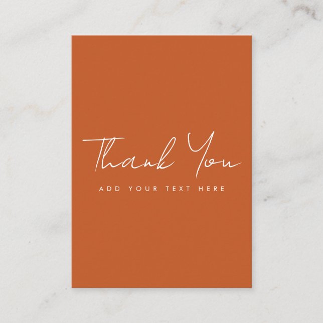 Trendy Terracotta Thank You Modern Vertical Business Card (Front)