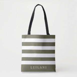Trendy Terrarium Moss Green Stripe Pattern Tote Bag