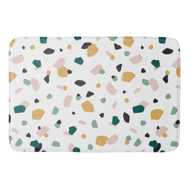 Trendy Terrazzo Green Orange Pink Black Pattern Bath Mat (Front)
