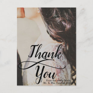 Trendy Thank You Black Script Photo Wedding Postcard