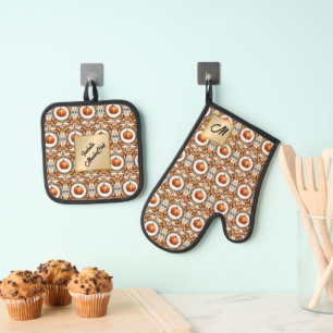 Trendy Thanksgiving Pumpkin Autumn Collection Oven Mitt & Pot Holder Set