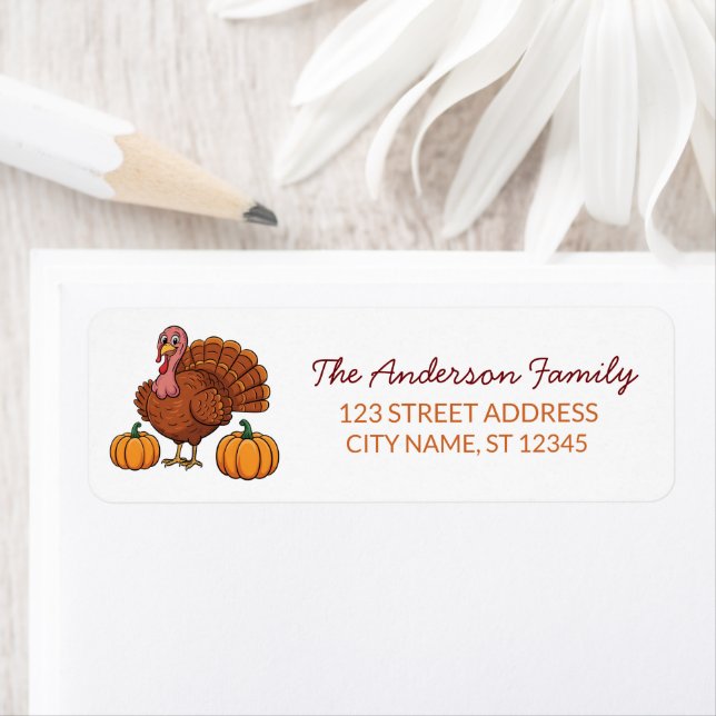Trendy Thanksgiving Turkey Pumpkin Return Address  (Insitu)