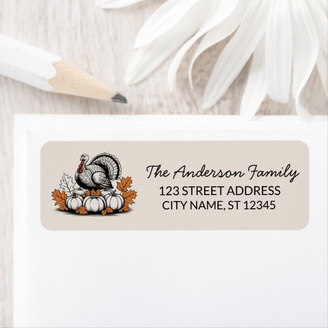 Trendy Thanksgiving Turkey Pumpkin Return Address  (Insitu)