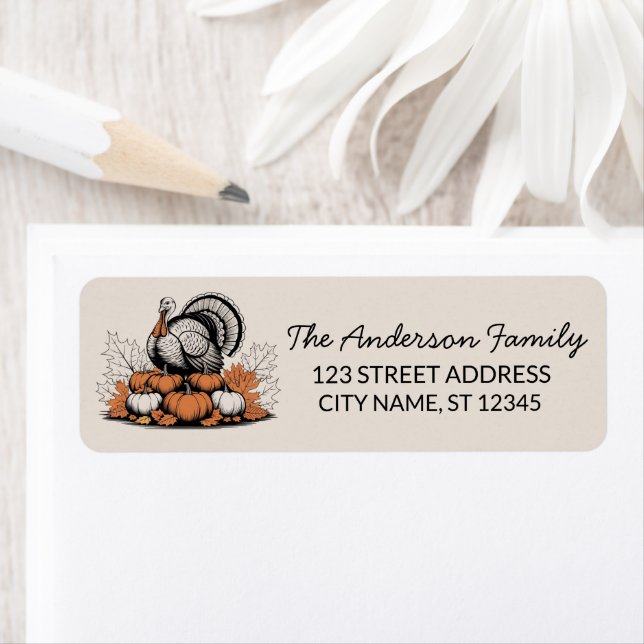 Trendy Thanksgiving Turkey Pumpkin Return Address  (Insitu)