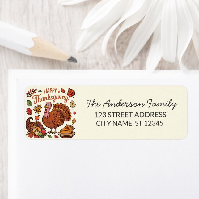 Trendy Thanksgiving Turkey Pumpkin Return Address  (Insitu)