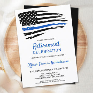 Trendy Thin Blue Line Police Officer Retirement Invitation