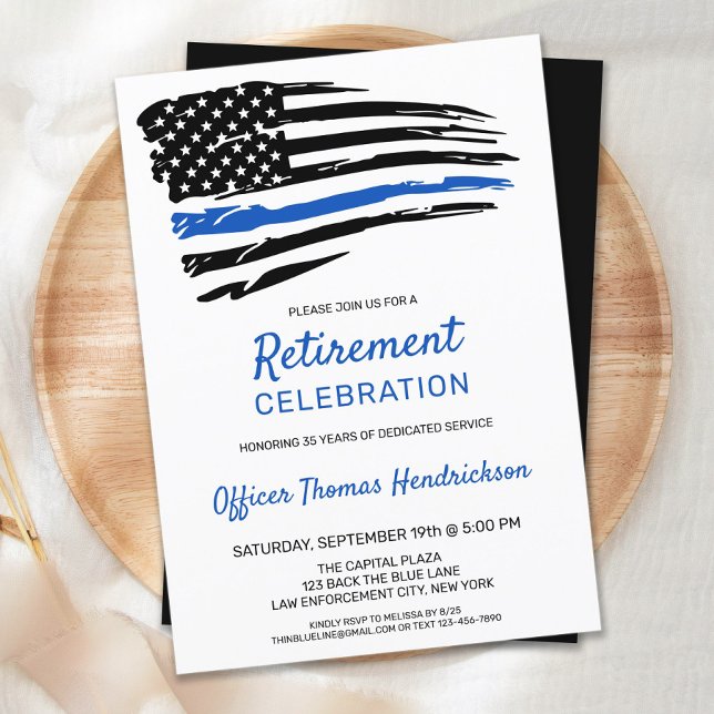Trendy Thin Blue Line Police Officer Retirement Invitation (Creator Uploaded)