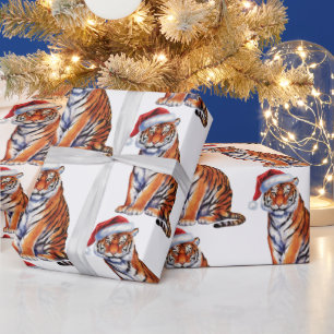 Trendy Tiger with Santa Hat Christmas Wrapping Paper