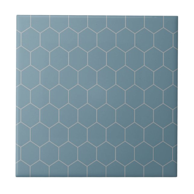 Trendy Traditional Classic Hexagon Pattern Blue Tile (Front)