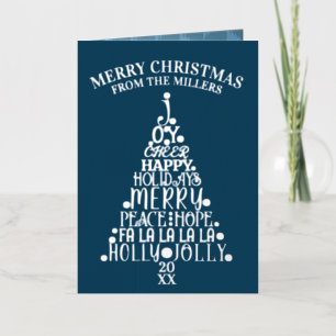 Trendy Tree Non-Photo Folded Navy Silver Foil Holiday Card