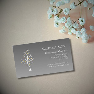 Trendy Tree of Life Unique Simple Grey Business Card