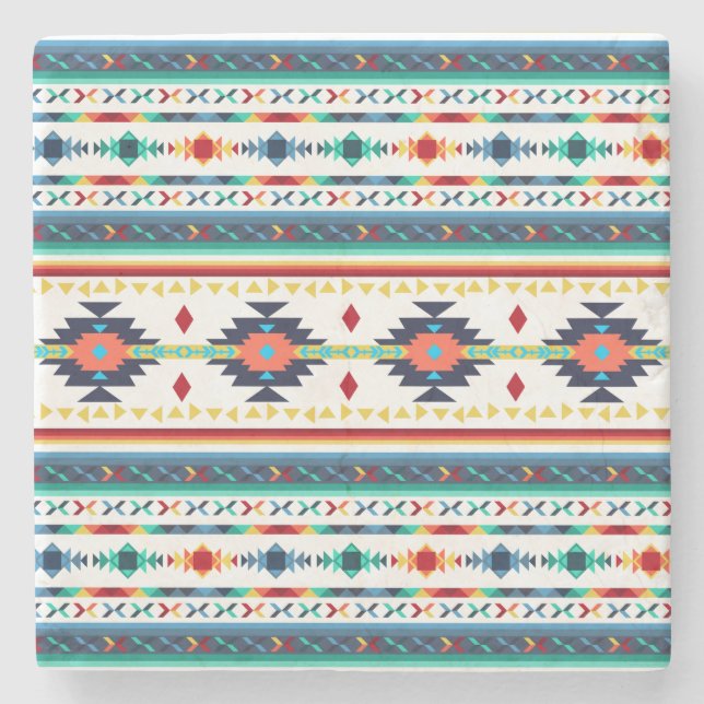 trendy tribal ethnic geometric pattern stone coaster (Front)