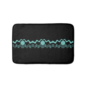 Trendy Tribal Geometric Turquoise and Black  Bath Mat