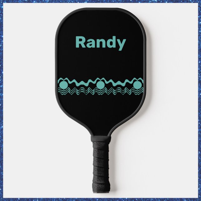 Trendy Tribal Geometric Turquoise and Black Pickleball Paddle (Creator Uploaded)