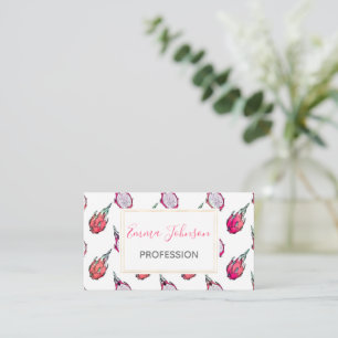 Trendy Tropical Dragon Fruit Halves White Pattern Business Card