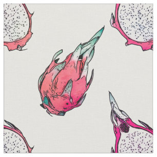 Trendy Tropical Dragon Fruit Halves White Pattern Fabric