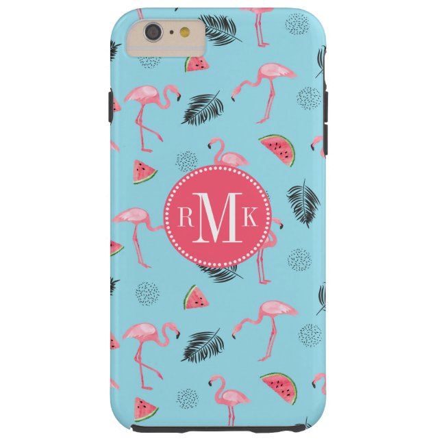 Trendy Tropical Flamingo & Watermelon Pattern Case-Mate iPhone Case (Back)