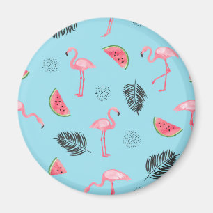 Trendy Tropical Flamingo & Watermelon Pattern Magnet